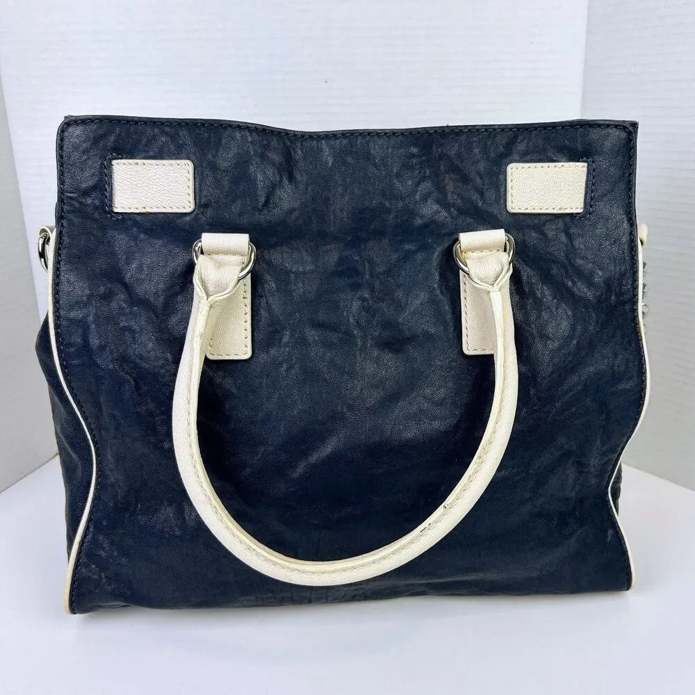 Michael Kors Hamilton East West Tote Shoulder Bag Navy Cream Leather Lock & Key